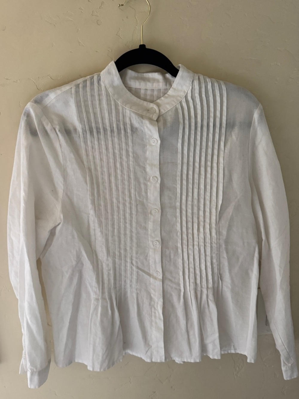 White Pintuck Button-Front Peplum Blouse